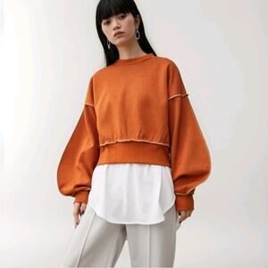 Azul by Moussy Womens OS Sweatshirt B-Heat Streetwear Orange Baggy Crop Japanese